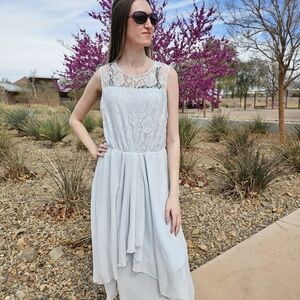 Elegant Lace Overlay Dress in Light Blue